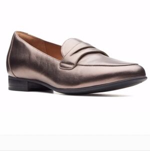 NEW Clarks Penny Loafer Flats Un Blush Go Ortholite Leather Metallic Bronze 7.5